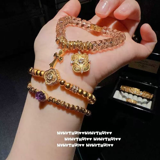 Sparkling Faceted Crystal Cross Charm Bracelet