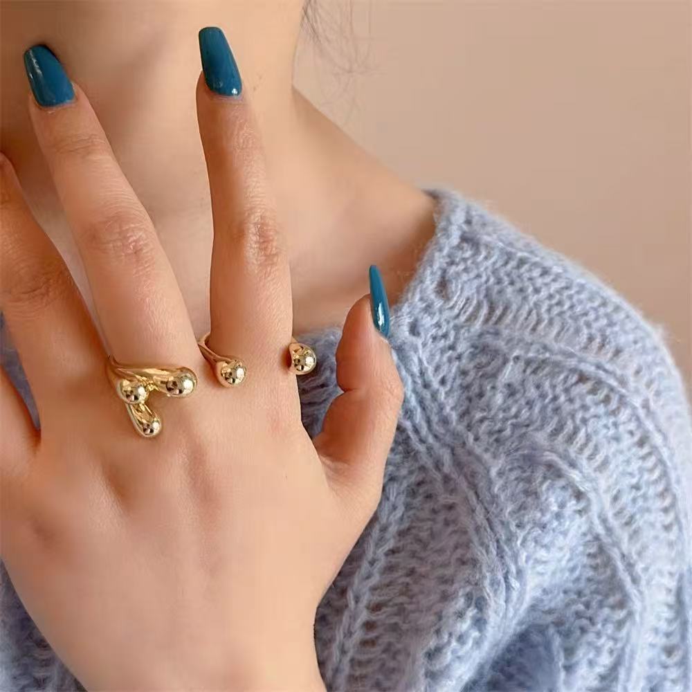 Chic Irregular Double Band Waterdrop Two-Finger Open Ring for Women – Elegant, Modern & Statement Design