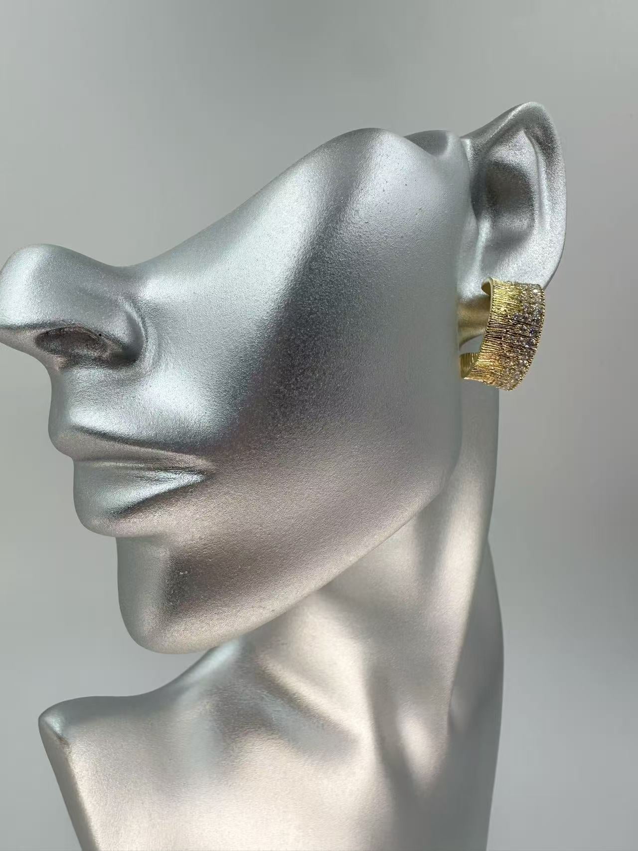 2025 New Brushed Metal C-Shaped Zircon Earrings – Sleek, Minimalist, and Sophisticated Design