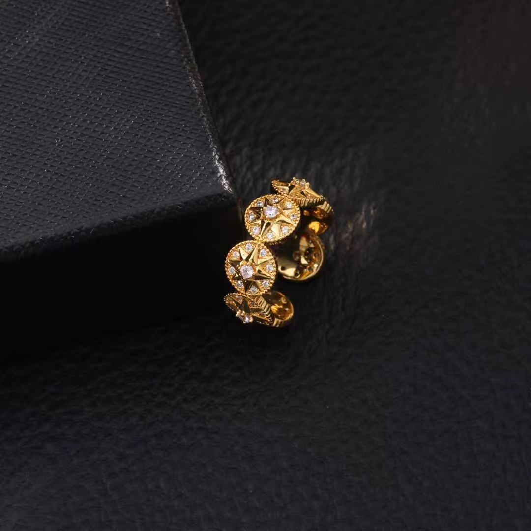 Elegant Copper Jewelry Set – Eight-Pointed Star Open Ring & Bracelet with Full Sparkling Zircon Design, Minimalist Luxury Statement Pieces