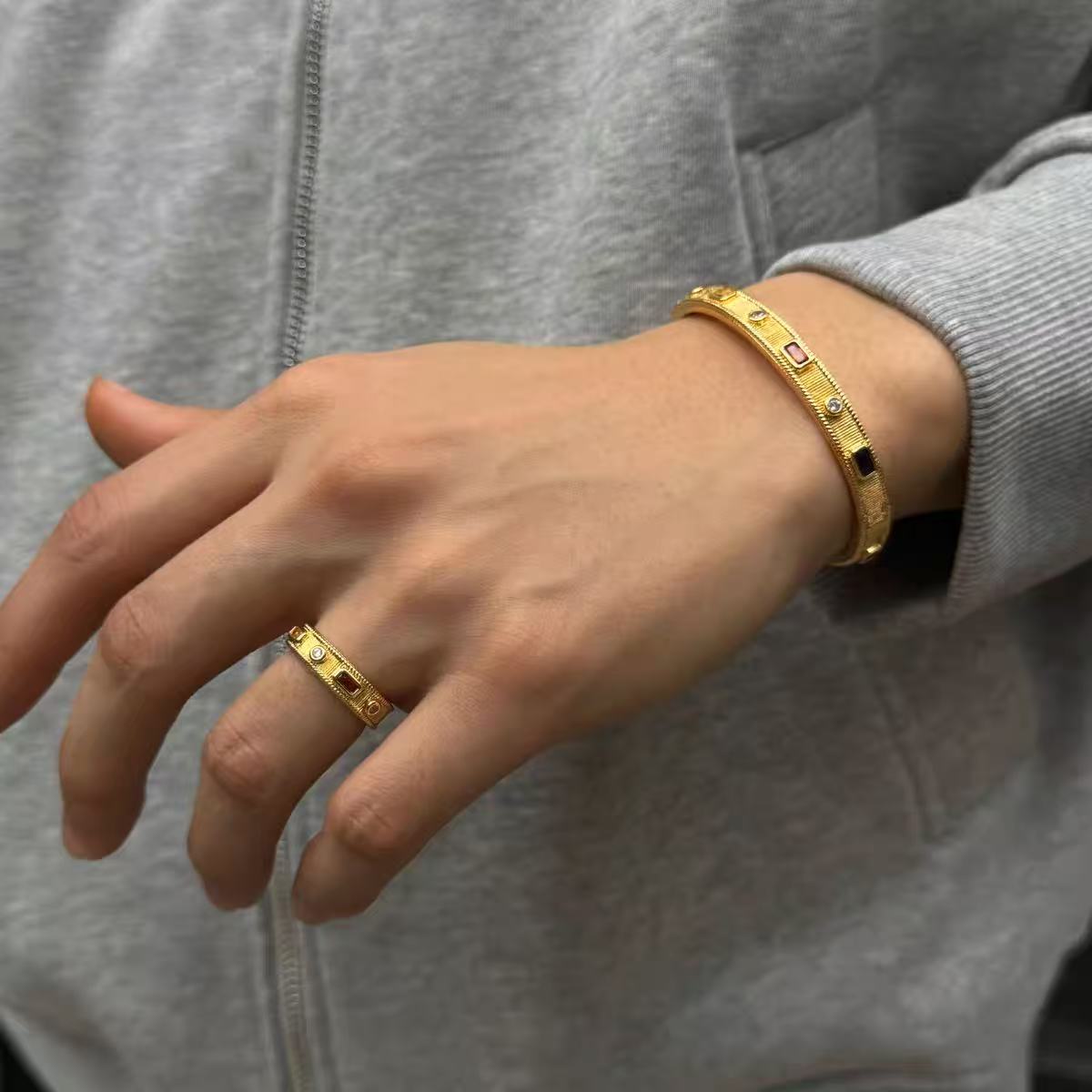 Elegant Colorful Zircon Open Ring – Unisex Gold-Plated Copper Ring, Chic Minimalist Design