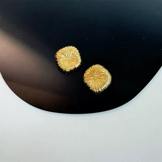 Elegant Brushed Firework Burst Sphere Stud Earrings – Chic European Designer Style, Oversized Light Luxury Statement Jewelry for Autumn/Winter