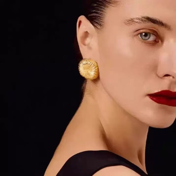 Elegant Brushed Firework Burst Sphere Stud Earrings – Chic European Designer Style, Oversized Light Luxury Statement Jewelry for Autumn/Winter