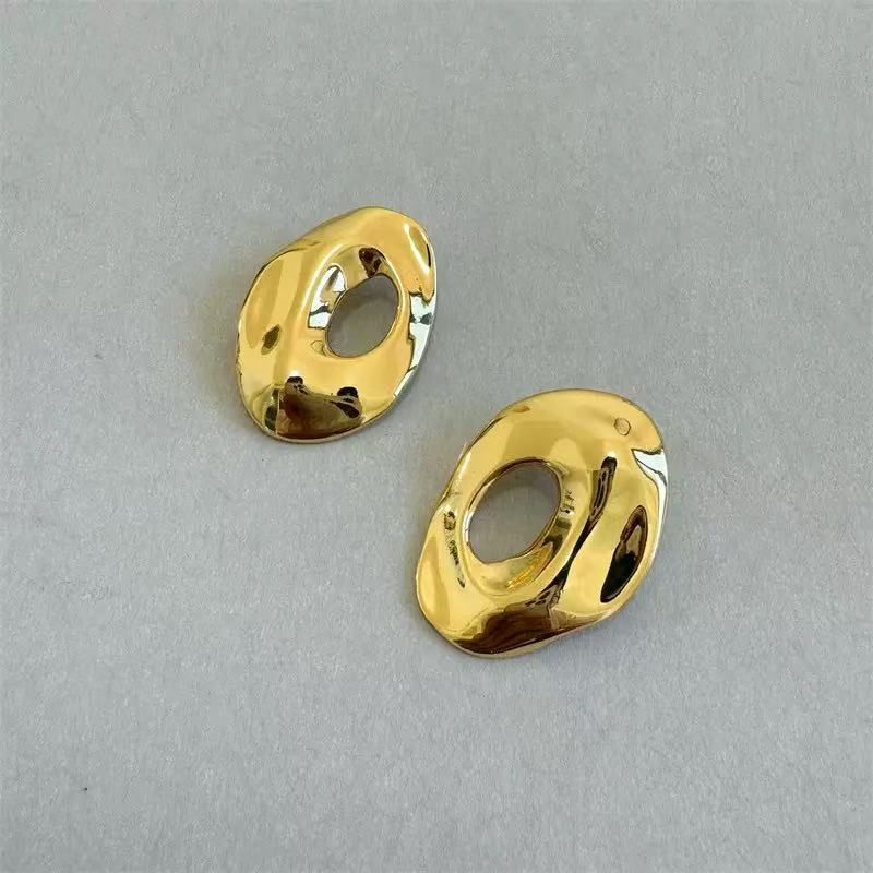 Elegant Large Stud Earrings – 18K Gold-Plated Copper with Sophisticated Enamel Finish, Minimalist Designer Jewelry, Zhang Xiaofei Signature Style