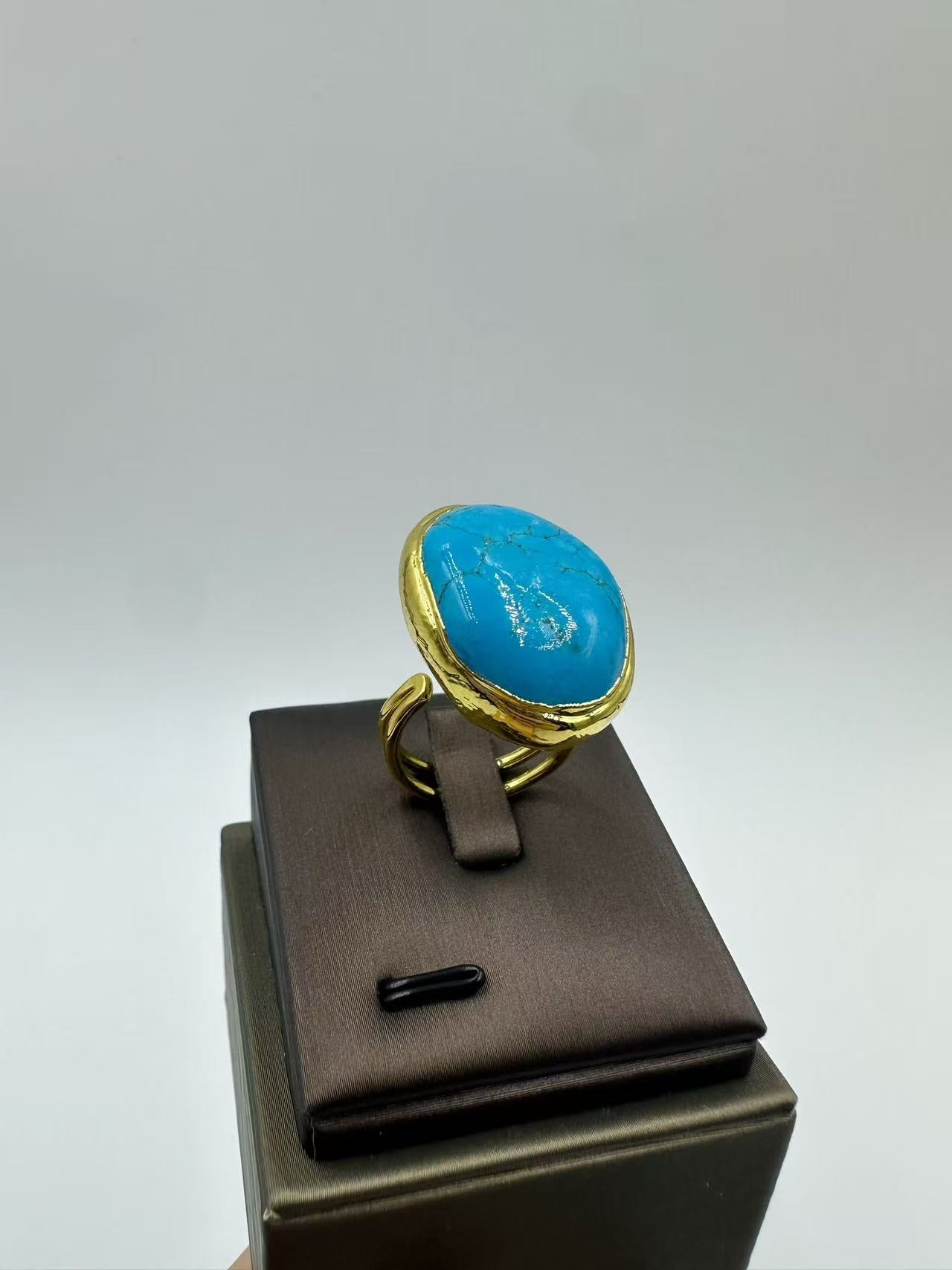 Elegant K-Gold Plated Turquoise Cabochon Ring – Sophisticated Minimalist Statement Jewelry, 2025 New Collection