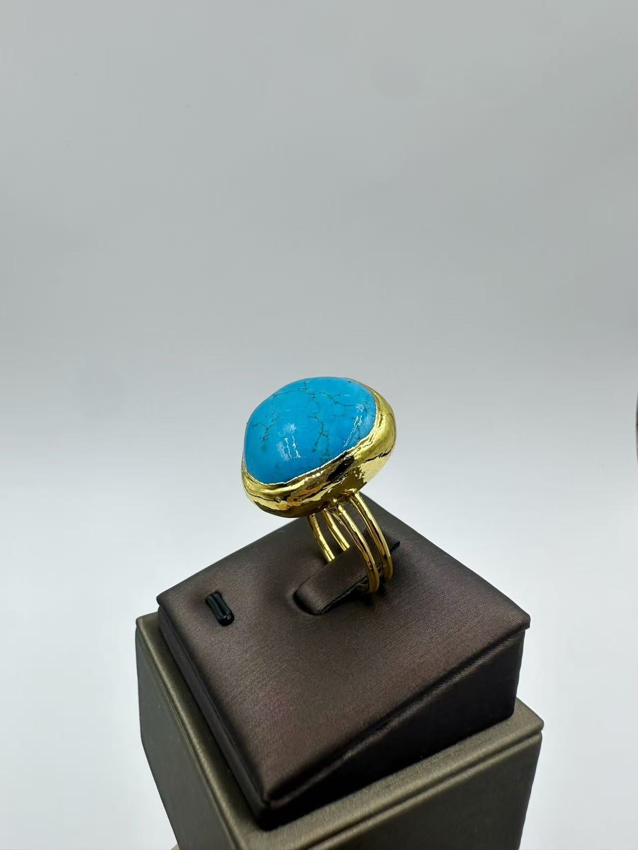 Elegant K-Gold Plated Turquoise Cabochon Ring – Sophisticated Minimalist Statement Jewelry, 2025 New Collection
