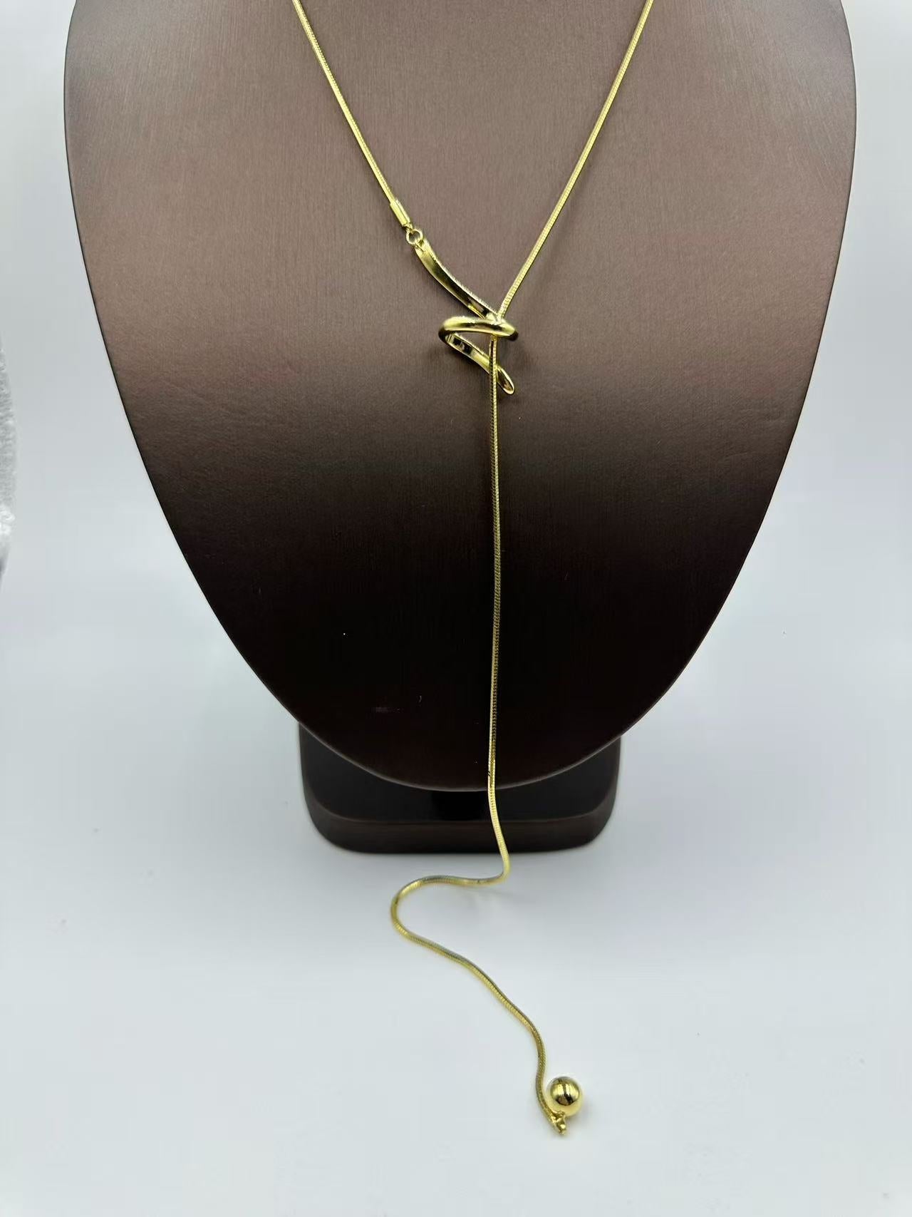 Extra Long K-Gold Plated Knot Necklace for Women – Designer Sweater Chain, Chic Collarbone Jewelry