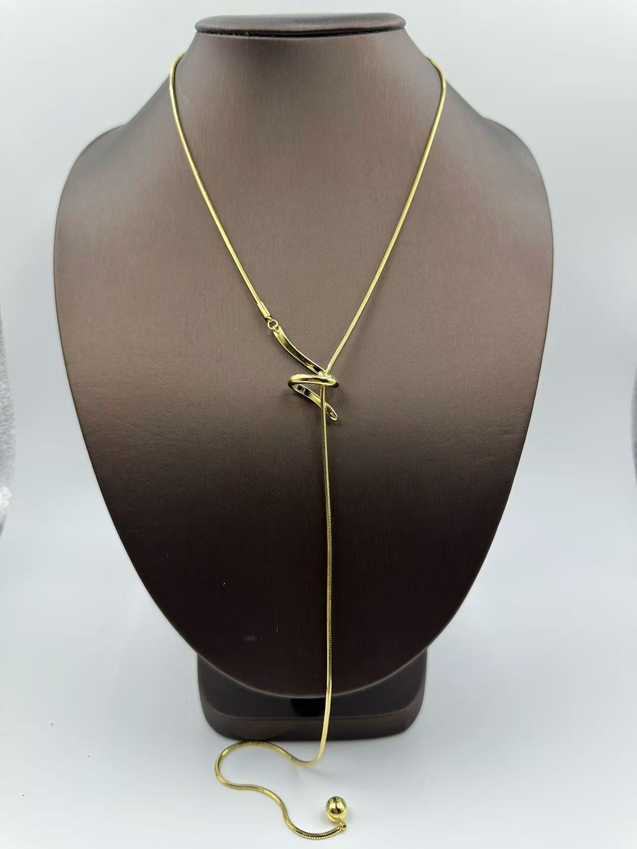 Extra Long K-Gold Plated Knot Necklace for Women – Designer Sweater Chain, Chic Collarbone Jewelry