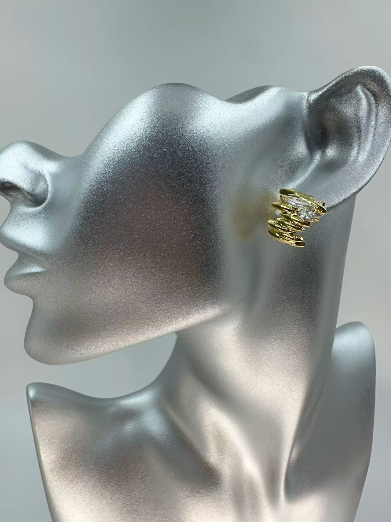 Irregular Marquise Hoop Zircon Earrings for Women – Bold, Unique, Minimalist Designer C-Shaped Studs