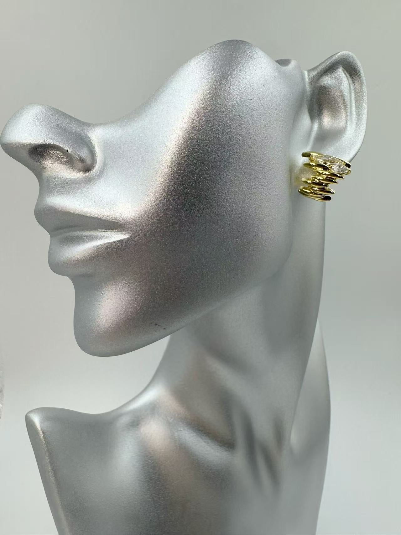 Irregular Marquise Hoop Zircon Earrings for Women – Bold, Unique, Minimalist Designer C-Shaped Studs