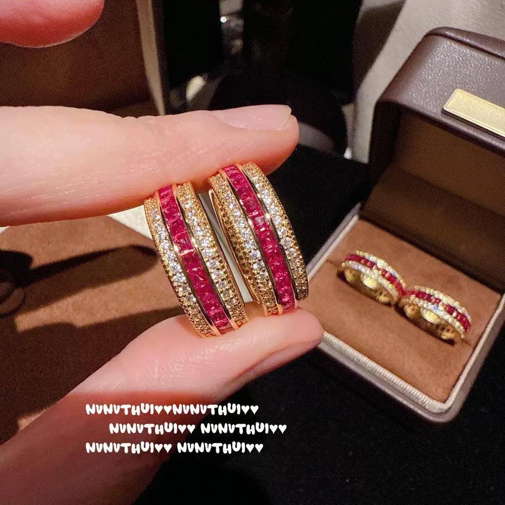 The Unstoppable Red – Triple Diamond Row Ruby Bracelet & “Rose Romance” New Chinese-Style Ruby Ring Set