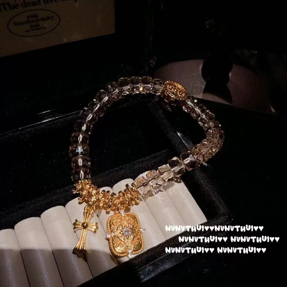 Sparkling Faceted Crystal Cross Charm Bracelet