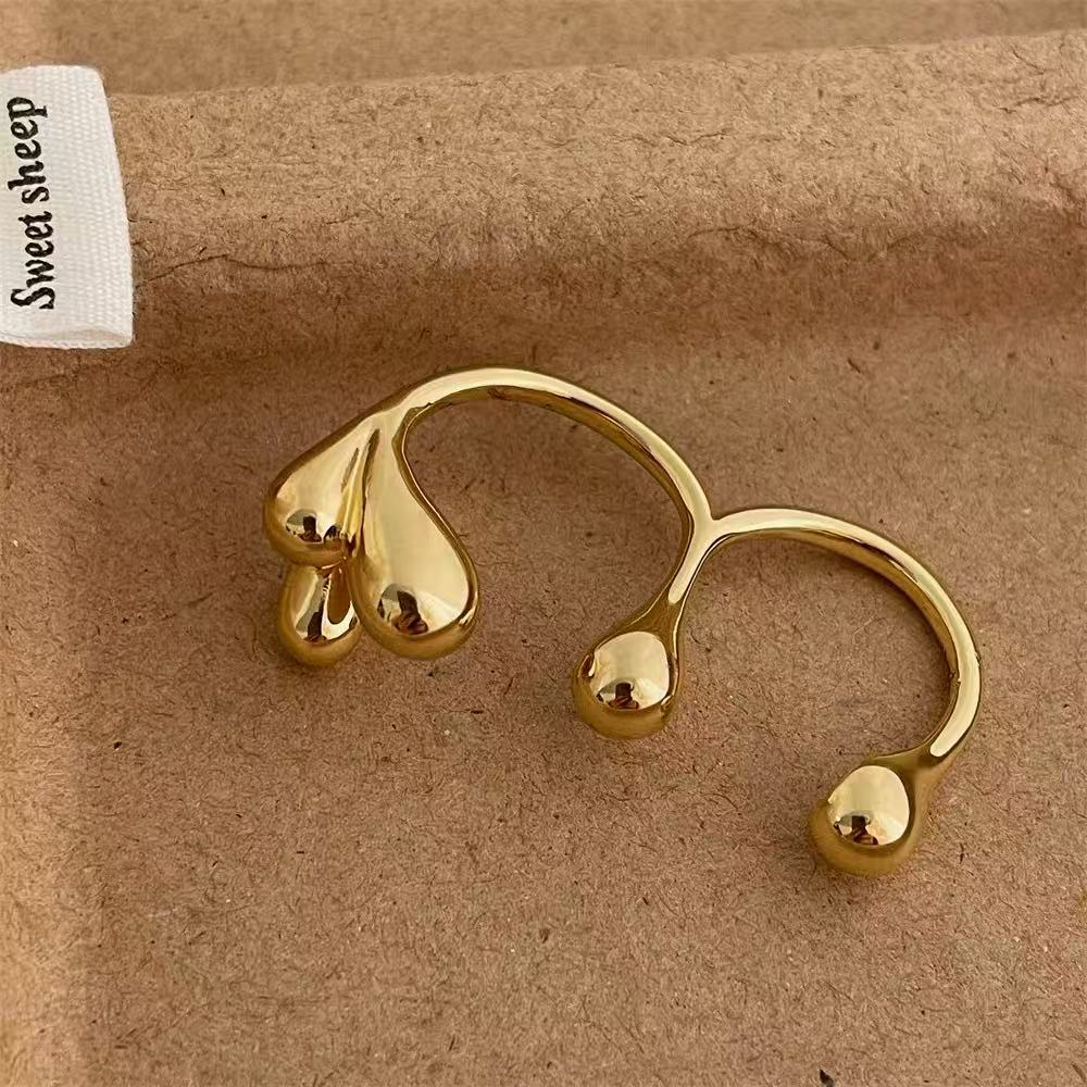 Chic Irregular Double Band Waterdrop Two-Finger Open Ring for Women – Elegant, Modern & Statement Design