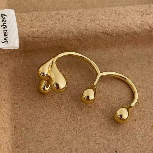 Chic Irregular Double Band Waterdrop Two-Finger Open Ring for Women – Elegant, Modern & Statement Design