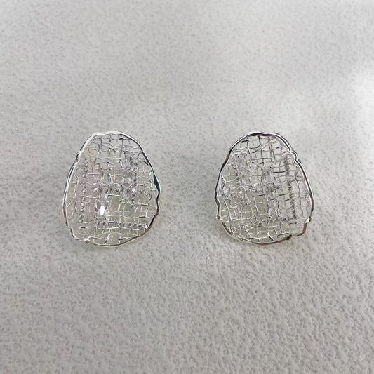 2025 New “Mesh Design” Zircon Stud Earrings for Women – Light Luxury Artistic Style with Sophisticated Detailing
