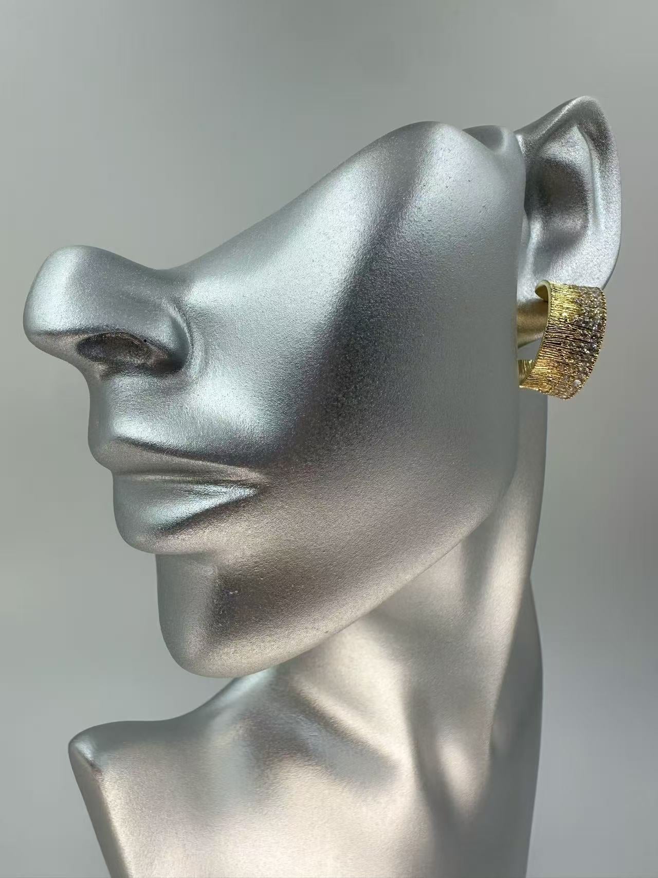 2025 New Brushed Metal C-Shaped Zircon Earrings – Sleek, Minimalist, and Sophisticated Design