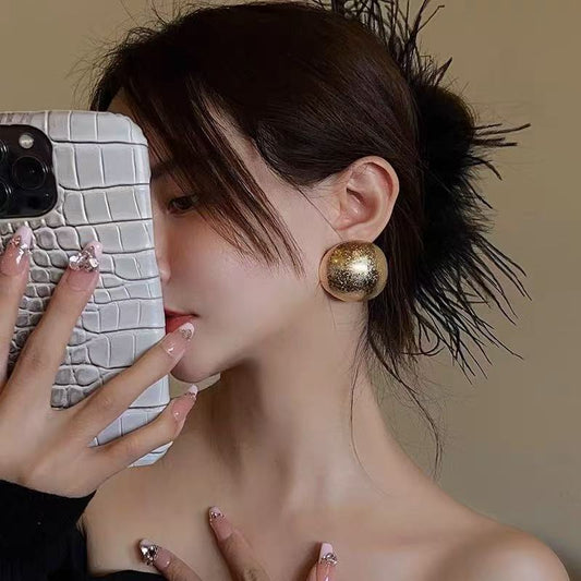 Elegant Matte Gold-Plated Oversized Hemisphere Earrings – Fashionable Bicolor K-Gold Statement Earrings for Women