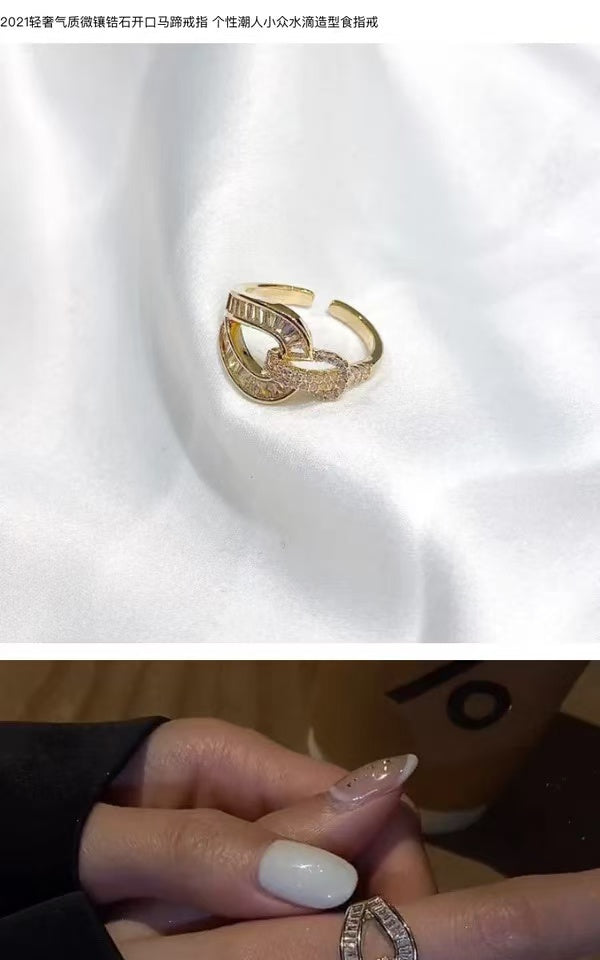 2025 Light Luxury Open Horseshoe Ring with Delicate Micro Zircon – Chic, Minimalist Waterdrop Design for Trendsetters