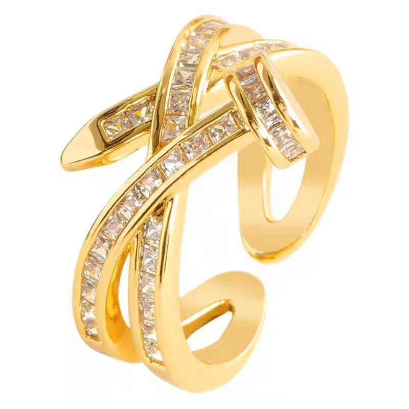 Chic Nail-Shaped Open Ring with Zircon – Elegant, Adjustable, Light Luxury Designer Jewelry