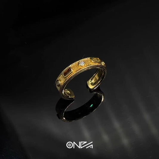 Elegant Colorful Zircon Open Ring – Unisex Gold-Plated Copper Ring, Chic Minimalist Design