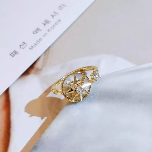 Rotatable Eight-Pointed Star Open Ring – Elegant INS Trendy Designer Ring for Women, Unique Minimalist Statement Jewelry