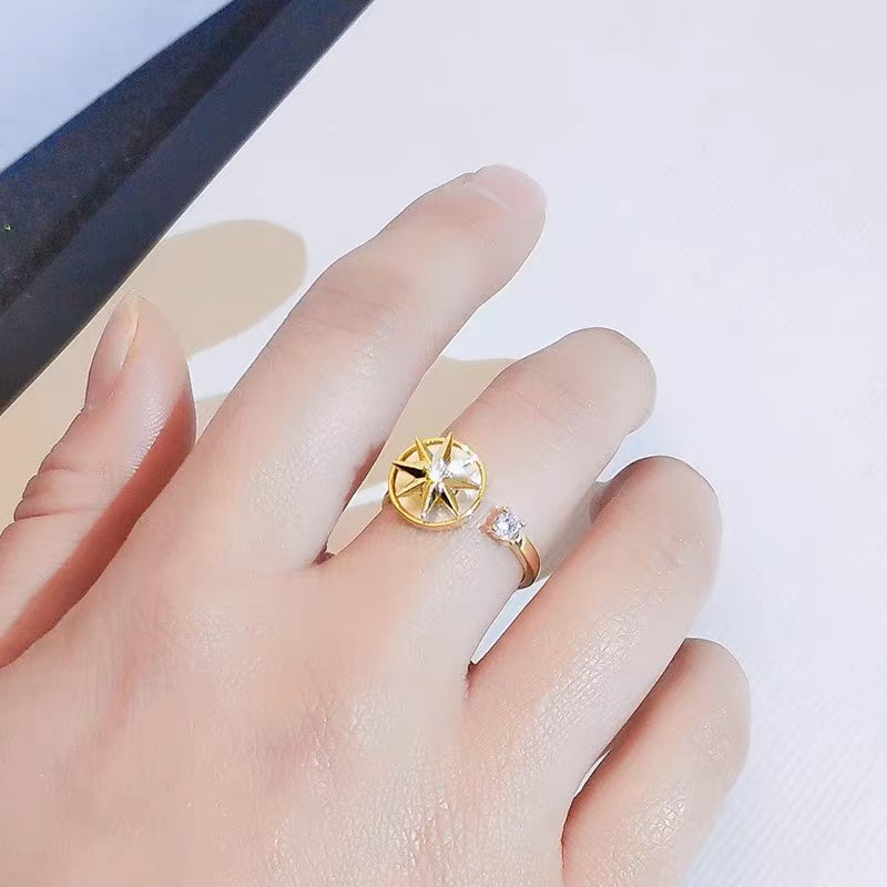 Rotatable Eight-Pointed Star Open Ring – Elegant INS Trendy Designer Ring for Women, Unique Minimalist Statement Jewelry