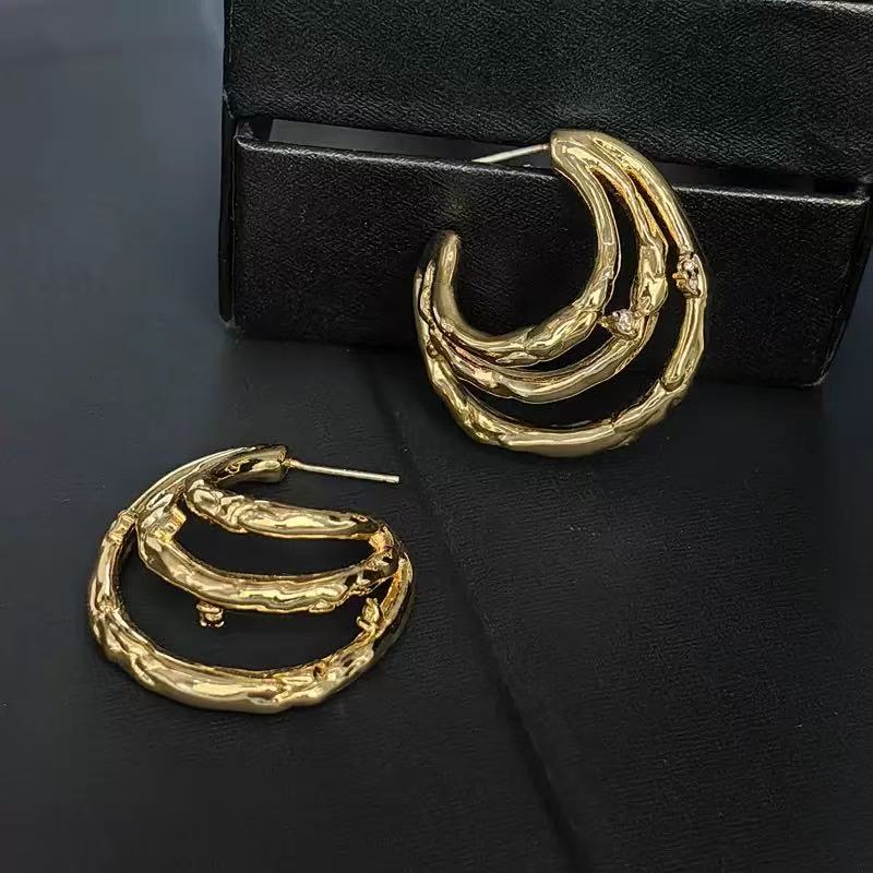 Elegant Gold-Plated Copper Stud Earrings with 925 Sterling Silver Posts – Chic, Minimalist European Style