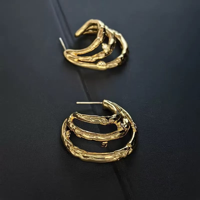 Elegant Gold-Plated Copper Stud Earrings with 925 Sterling Silver Posts – Chic, Minimalist European Style