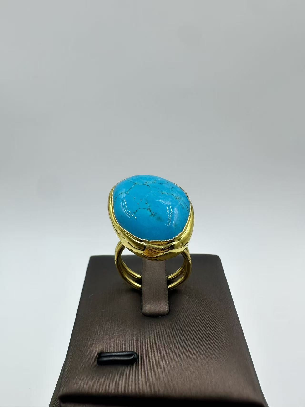 Elegant K-Gold Plated Turquoise Cabochon Ring – Sophisticated Minimalist Statement Jewelry, 2025 New Collection
