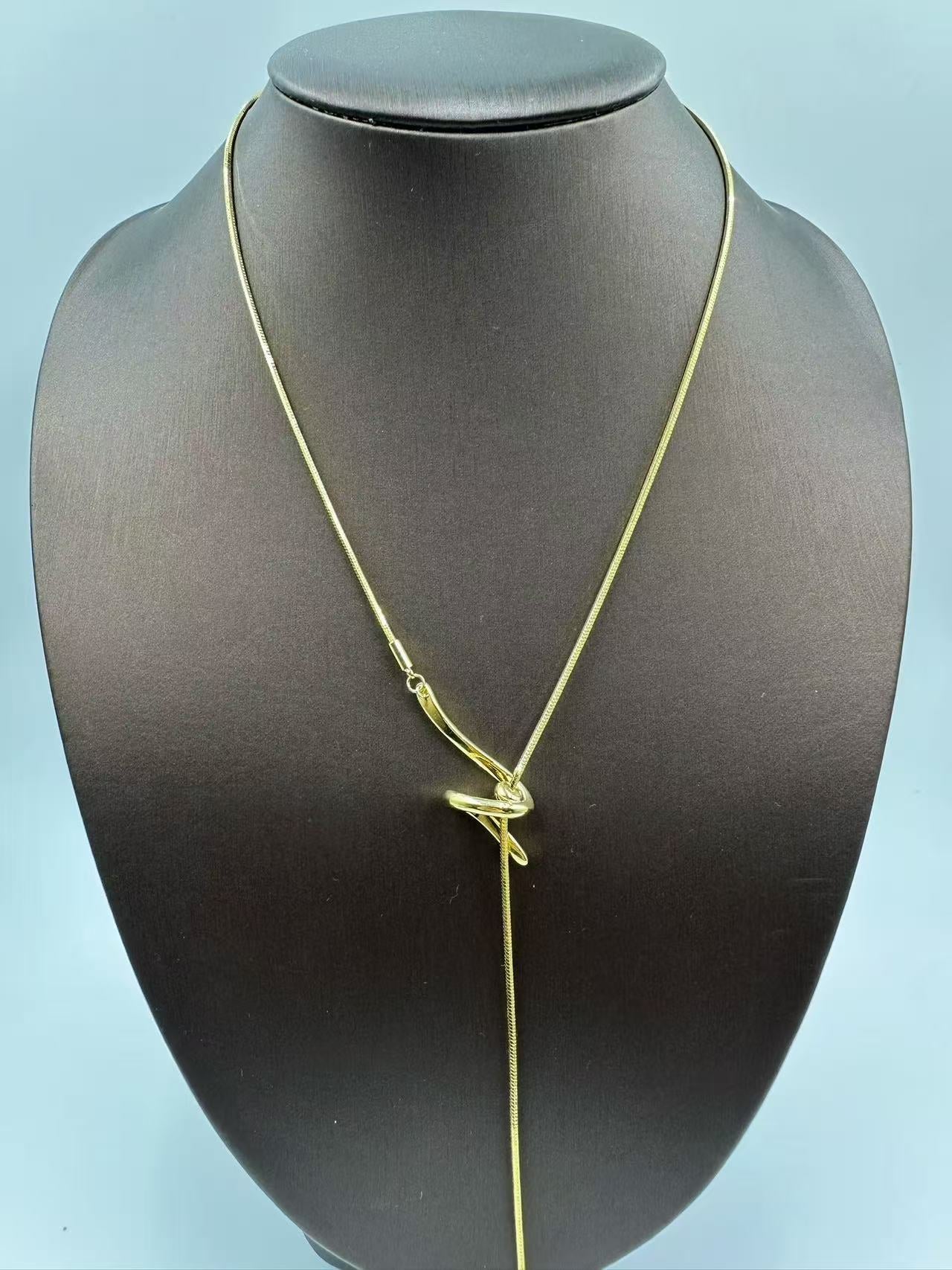 Extra Long K-Gold Plated Knot Necklace for Women – Designer Sweater Chain, Chic Collarbone Jewelry