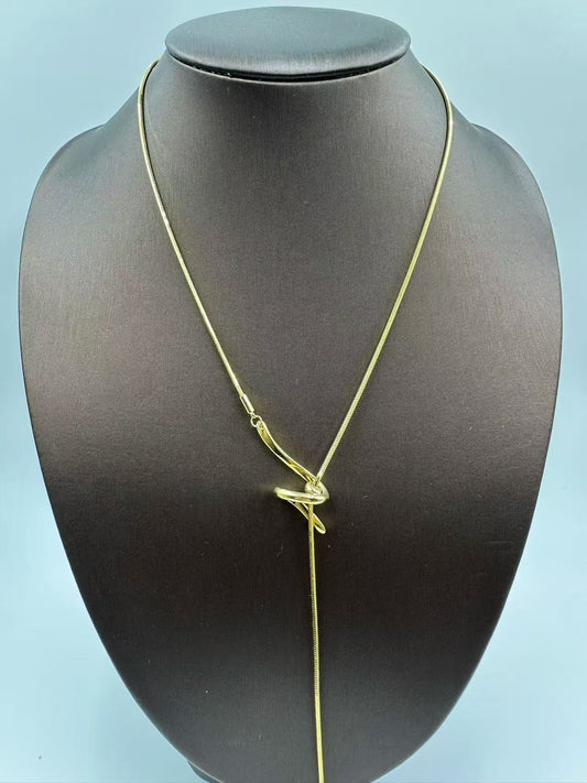 Extra Long K-Gold Plated Knot Necklace for Women – Designer Sweater Chain, Chic Collarbone Jewelry