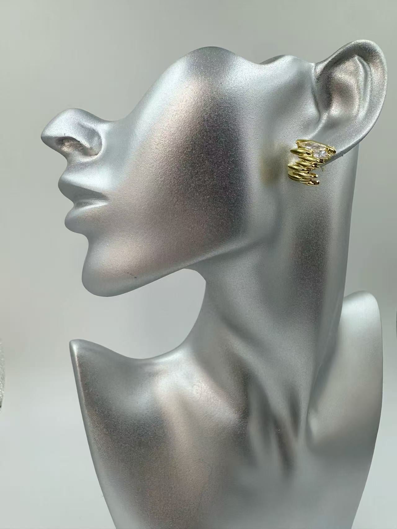 Irregular Marquise Hoop Zircon Earrings for Women – Bold, Unique, Minimalist Designer C-Shaped Studs