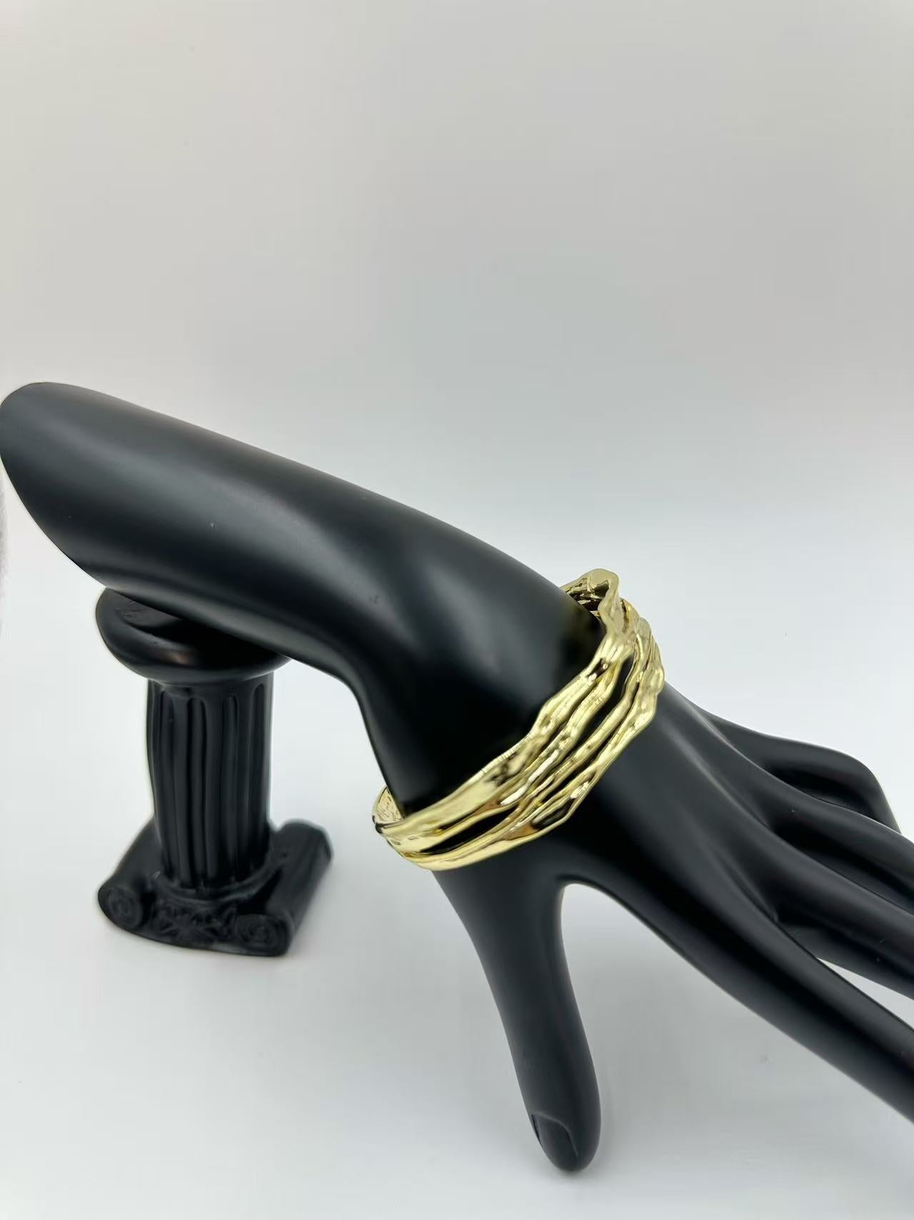 Multi-Line Wrap Wide Open Bangle for Women – Minimalist European Design, Unique and Versatile Statement Bracelet