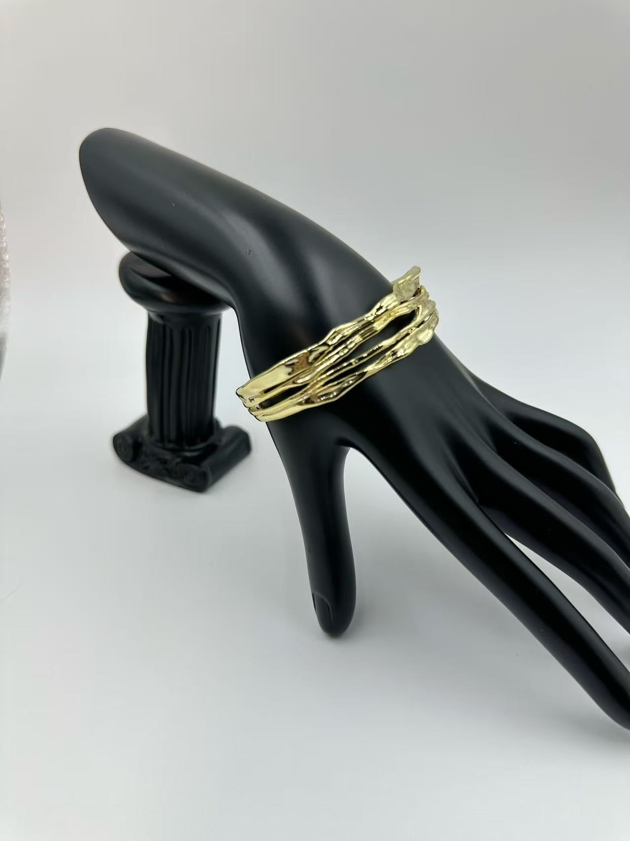 Multi-Line Wrap Wide Open Bangle for Women – Minimalist European Design, Unique and Versatile Statement Bracelet